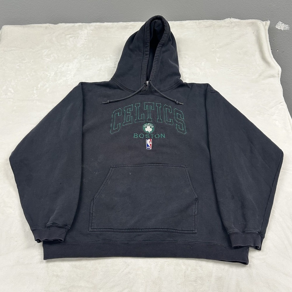 NBA Boston Celtics Hoodie Mens XL Black Vintage Embroidered Pullover Sweatshirt